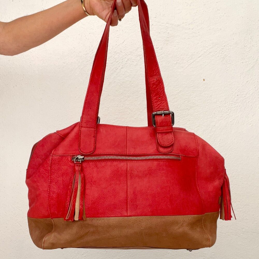 Salvador Bachiller Genuine Leather Cherry Red Callie Collection Satchel Purse - Picture 16 of 16